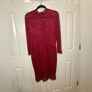 Red lace long sleeve dress